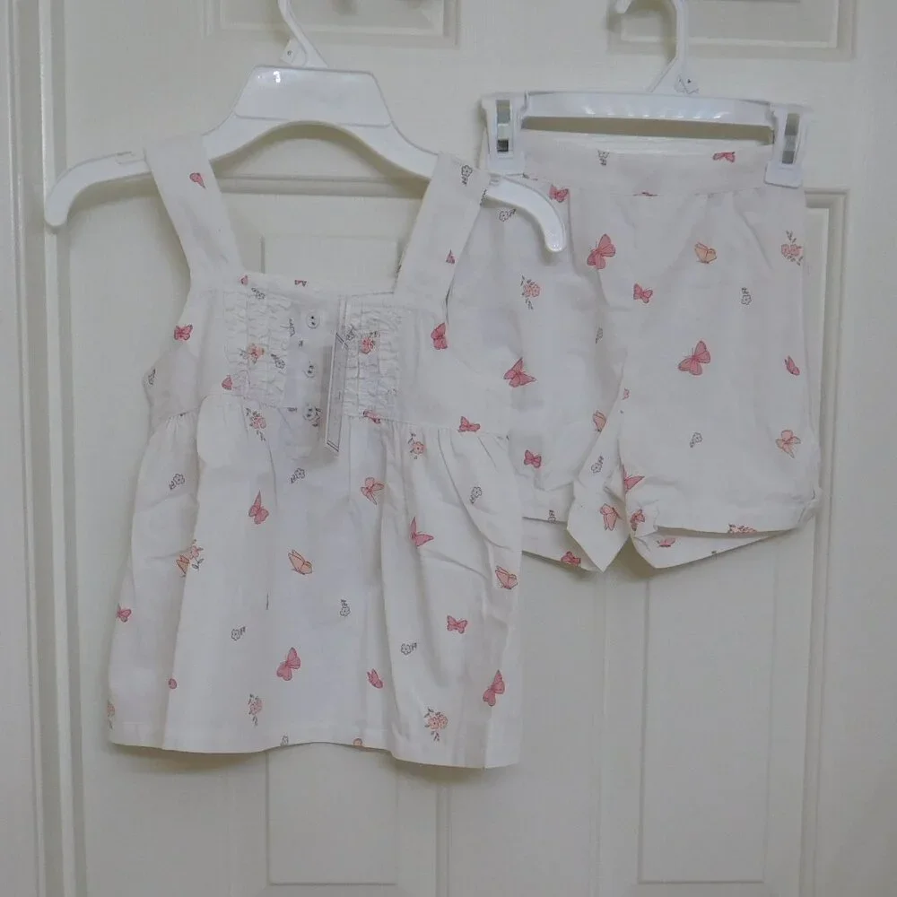 NWT 2pc Petite Plume White Pink Butterfly Print Top & Shorts Pajamas sz 14